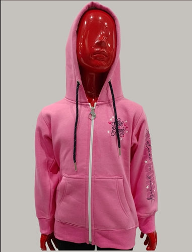 Girls Pink Front Open Full Sleeve Hoodie Jacket