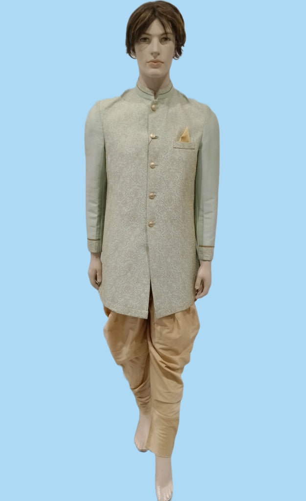 Mens Wedding Wear Jacquard Self Work Indo Western Suit