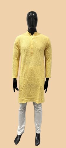Mens Stylish Designer Yellow Kurta Pajama