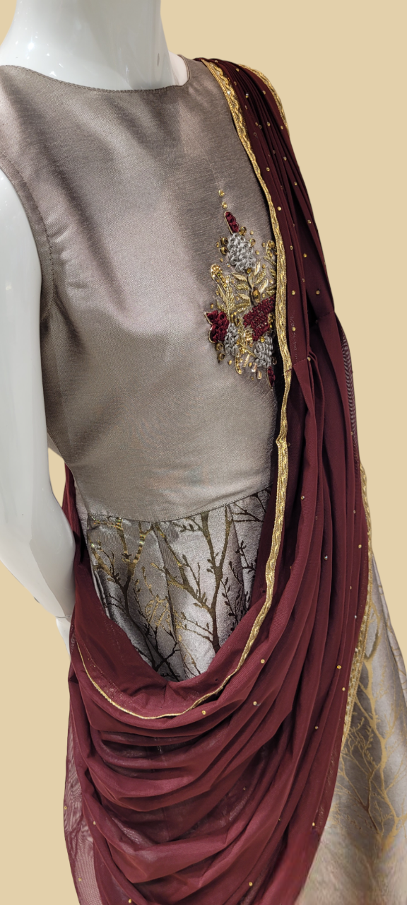 Evening gown with dupatta 2025 attached
