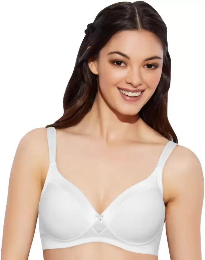 Enamor Womens Padded Wirefree Medium Coverage Cotton T-shirt Bra A139 White