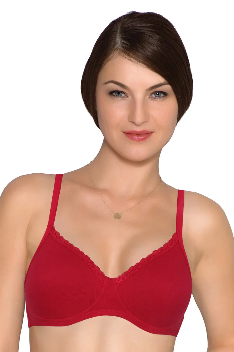 Amante Womens Cotton Casuals Padded Non-Wired T-Shirt Bra10202 Red