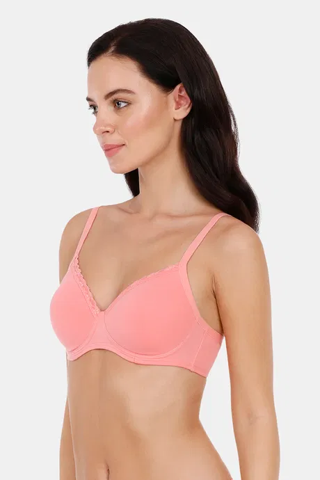 Amante Womens Cotton Casuals Padded Non-Wired T-Shirt Bra10202 Salmon Rose
