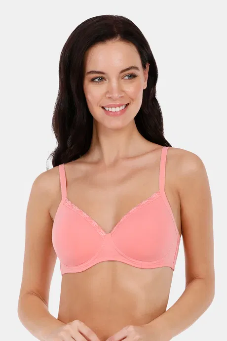Amante Womens Cotton Casuals Padded Non-Wired T-Shirt Bra10202 Salmon Rose