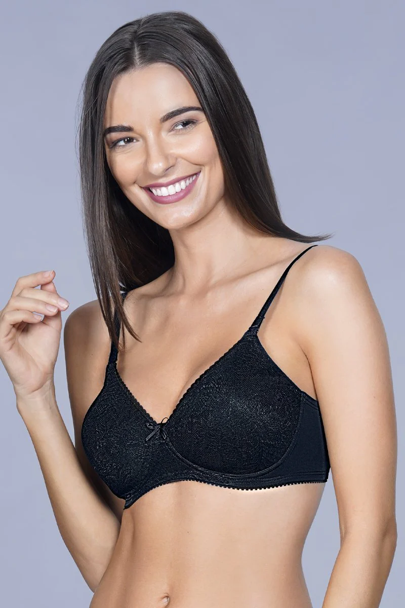 Amante Womens Padded Wirefree Lace Essentials T-Shirt Bra24302 Black