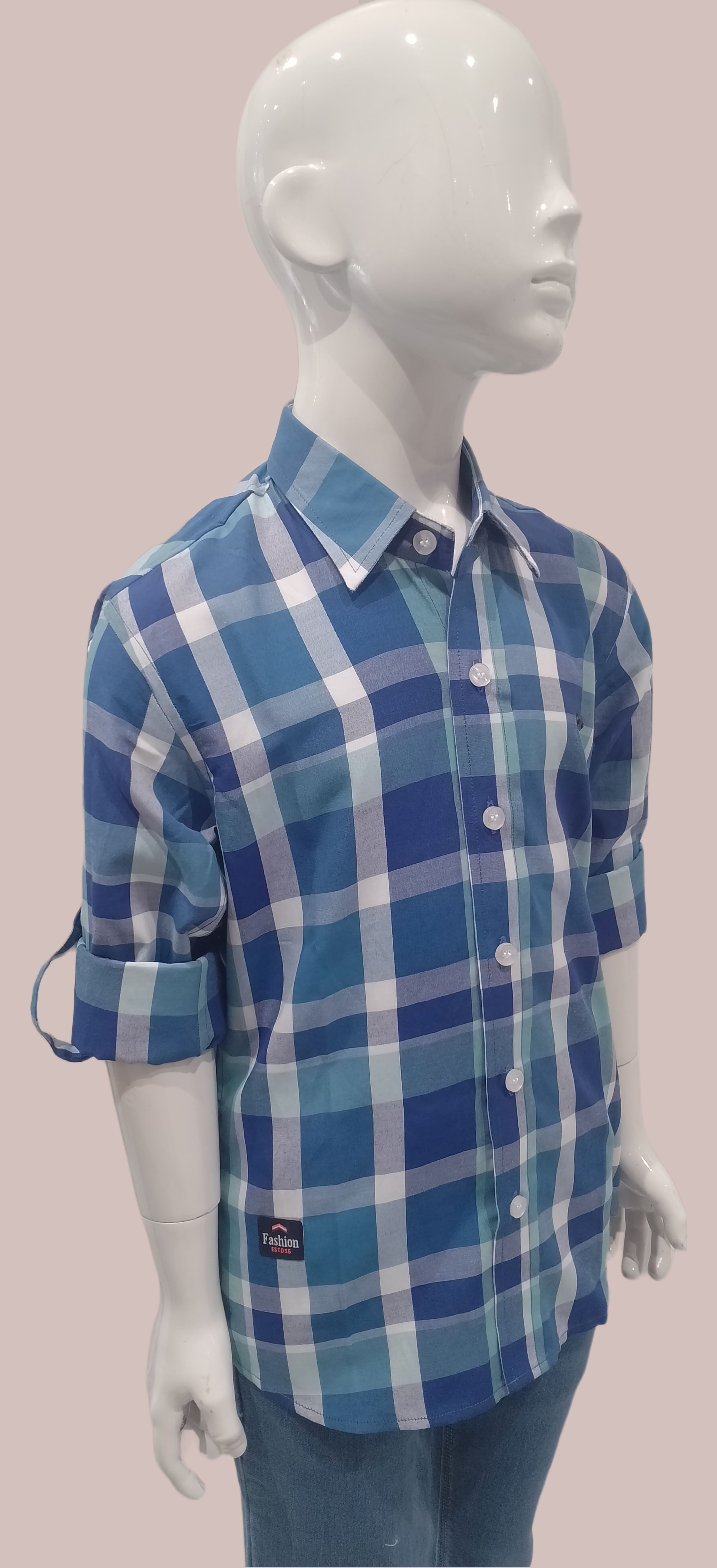 Boys Blue Chex Full Sleeve Regular Fit Casual Shirt
