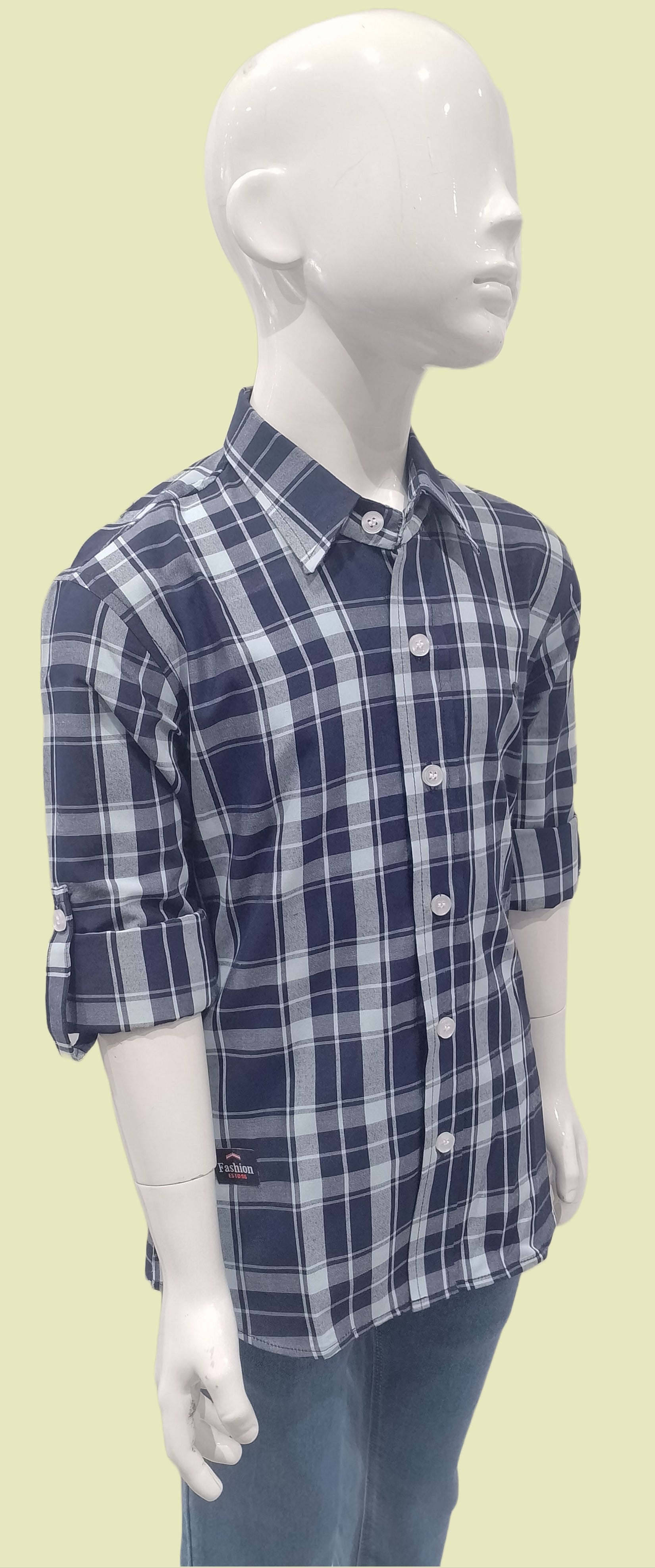 Boys Navy Blue Chex Full Sleeve Regular Fit Casual Shirt