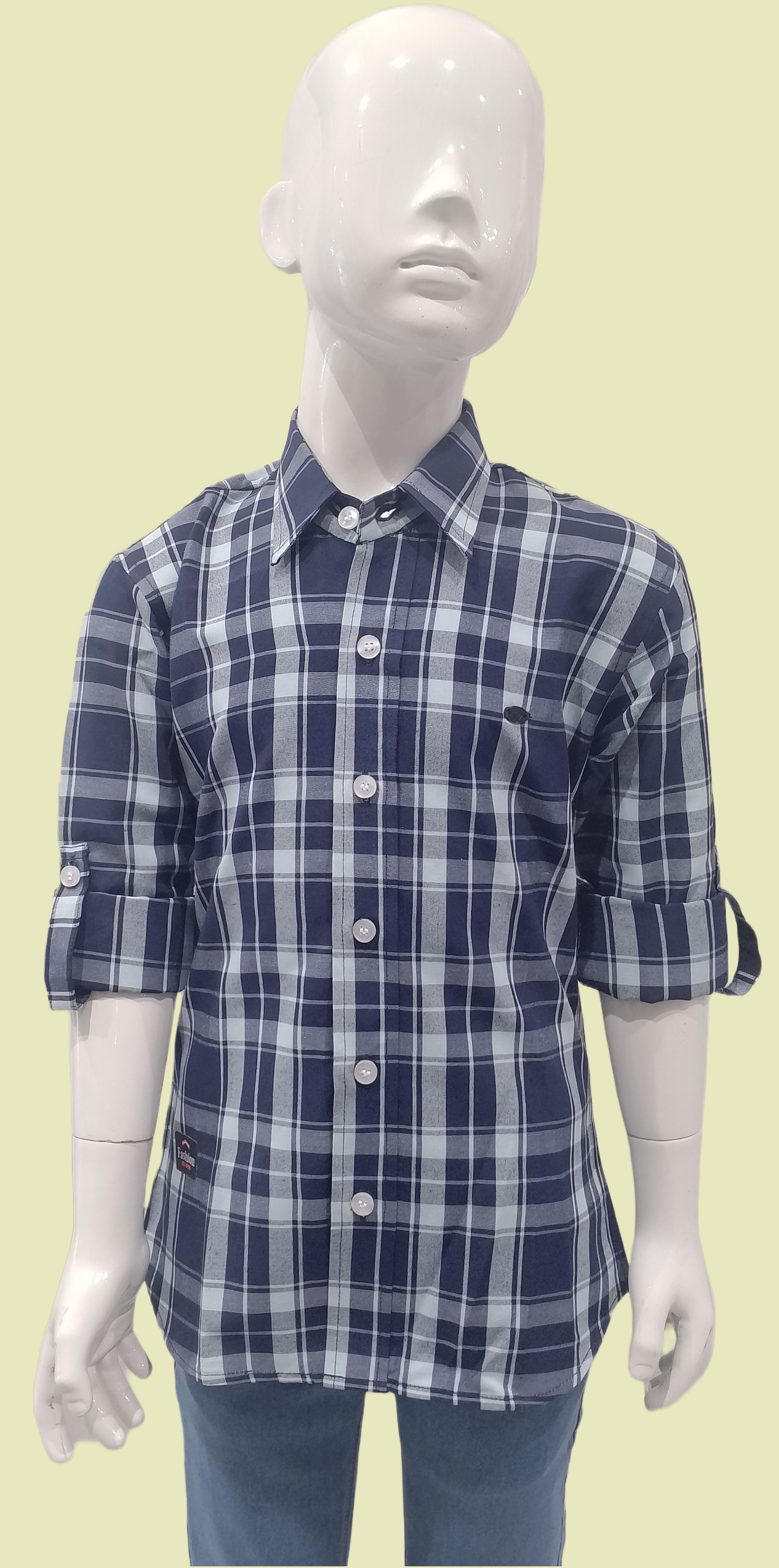 Boys Navy Blue Chex Full Sleeve Regular Fit Casual Shirt