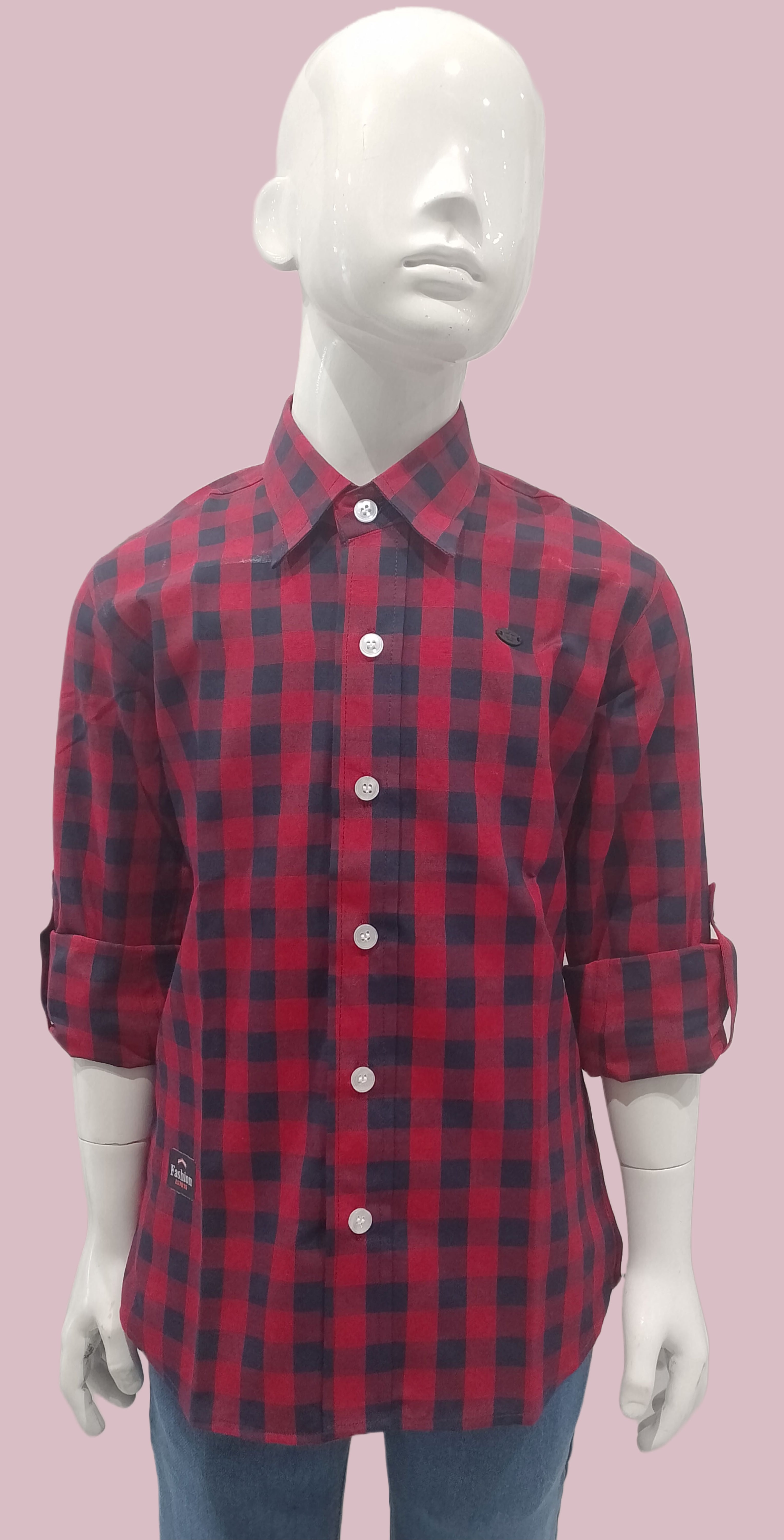 Boys Red Chex Full Sleeve Regular Fit Casual Shirt