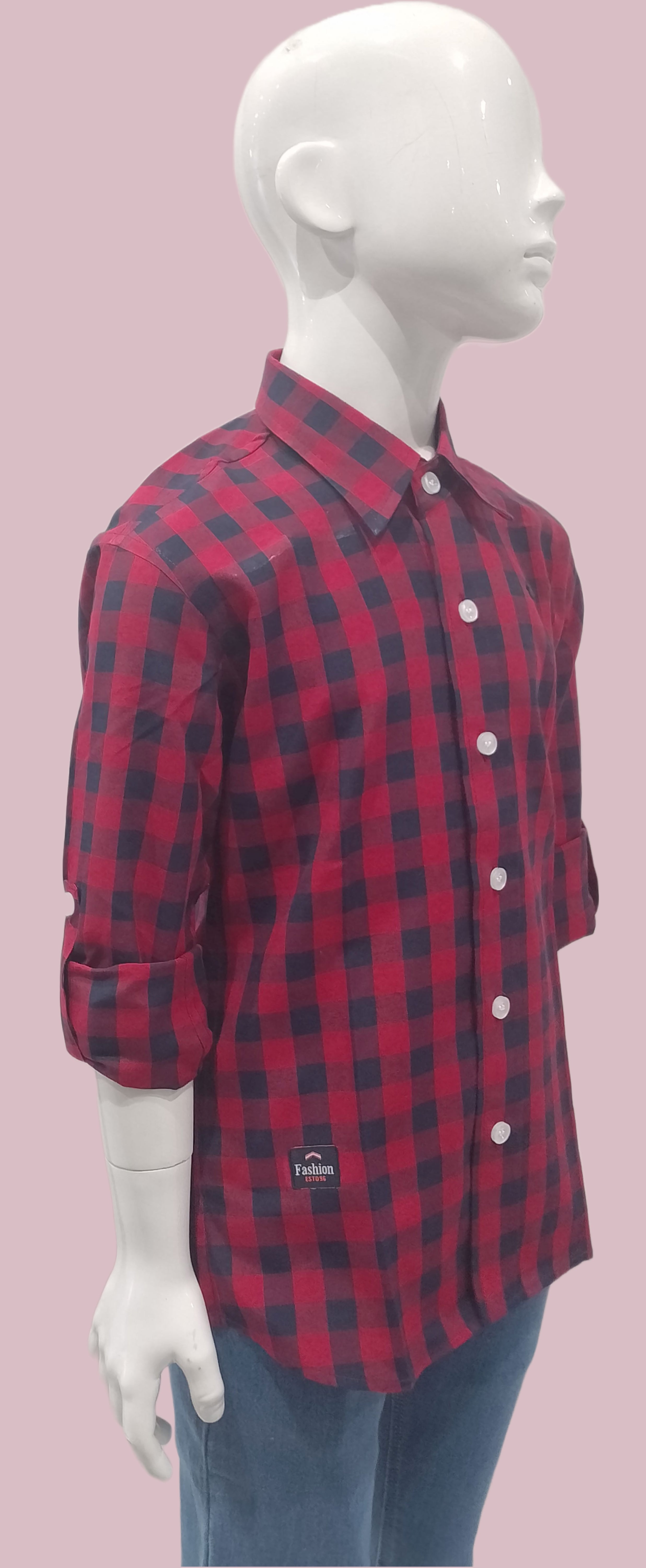 Boys Red Chex Full Sleeve Regular Fit Casual Shirt