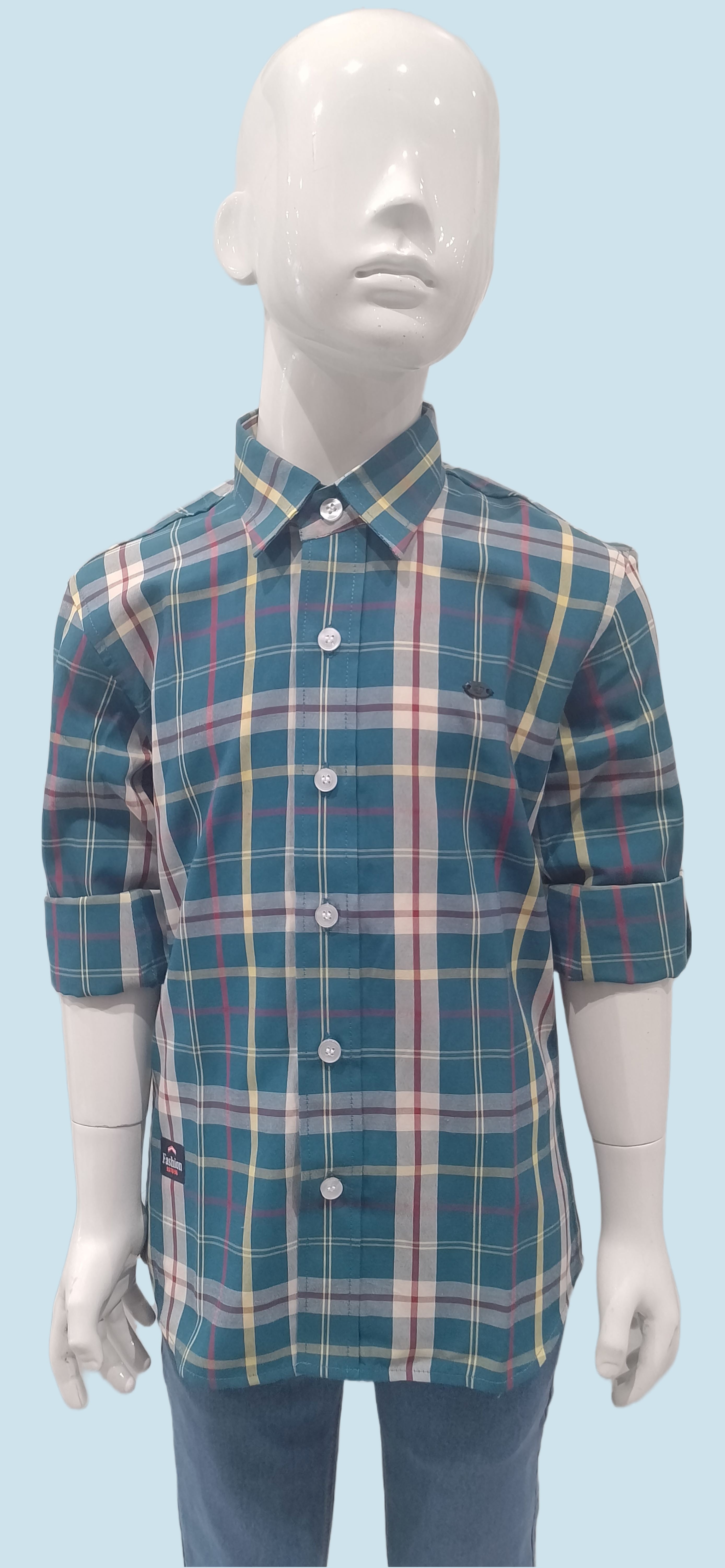 Boys Teal Chex Full Sleeve Regular Fit Casual Shirt