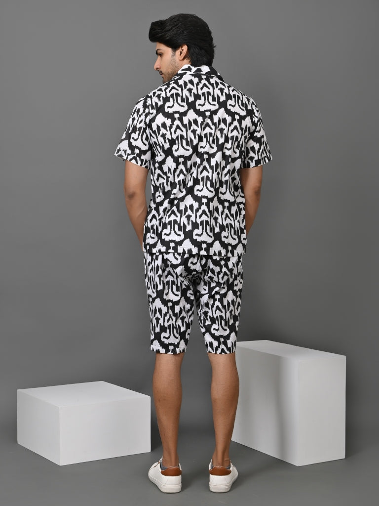 Men's Matching Printed Shirt And Shorts Sets-Summer Co-Ords Black