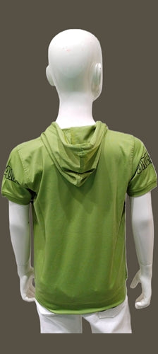 Boys Pista Green Half sleeve Casual Hoodie T-Shirt