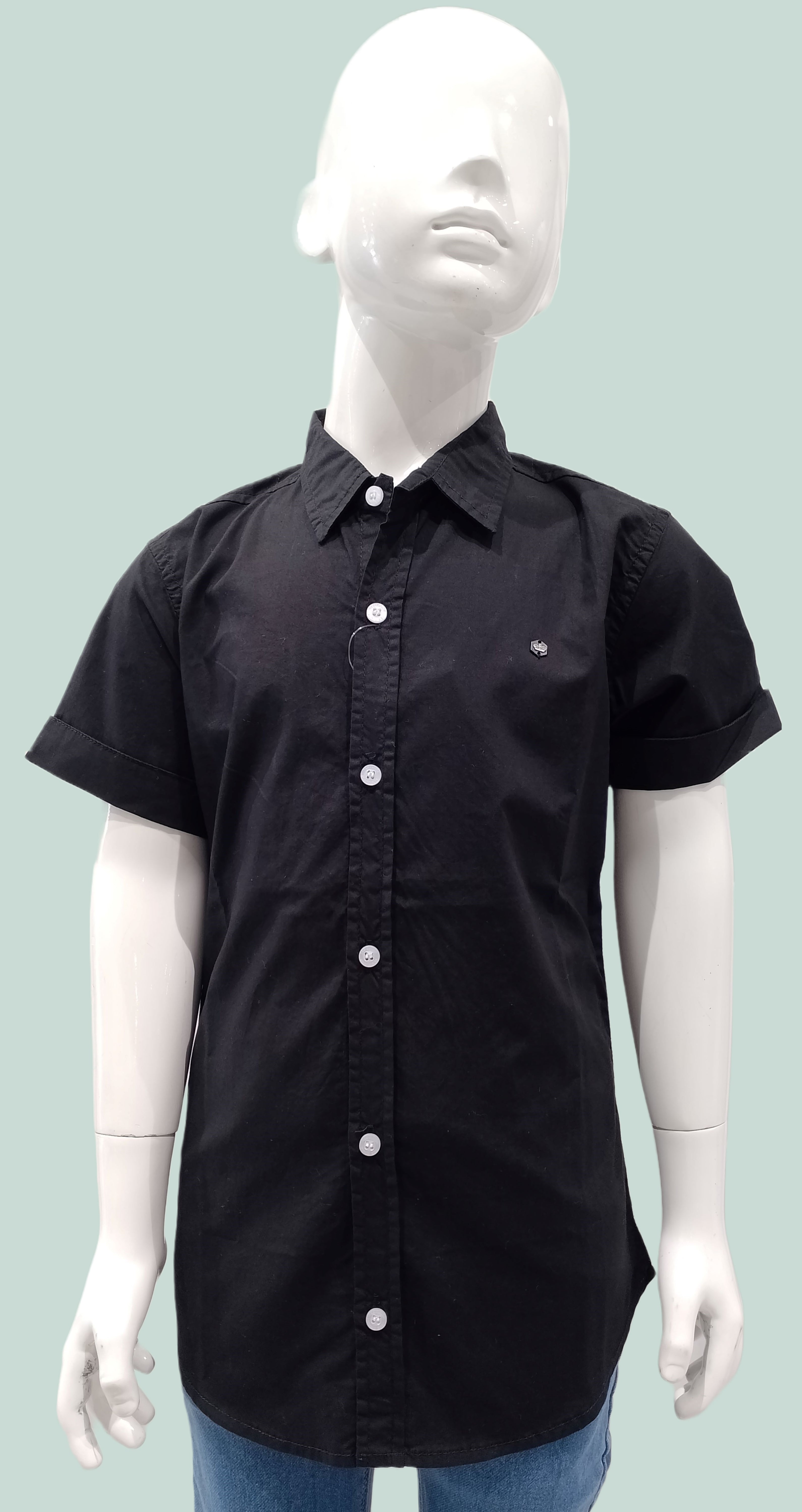 Boys Black Plain Half Sleeve Casual Shirt