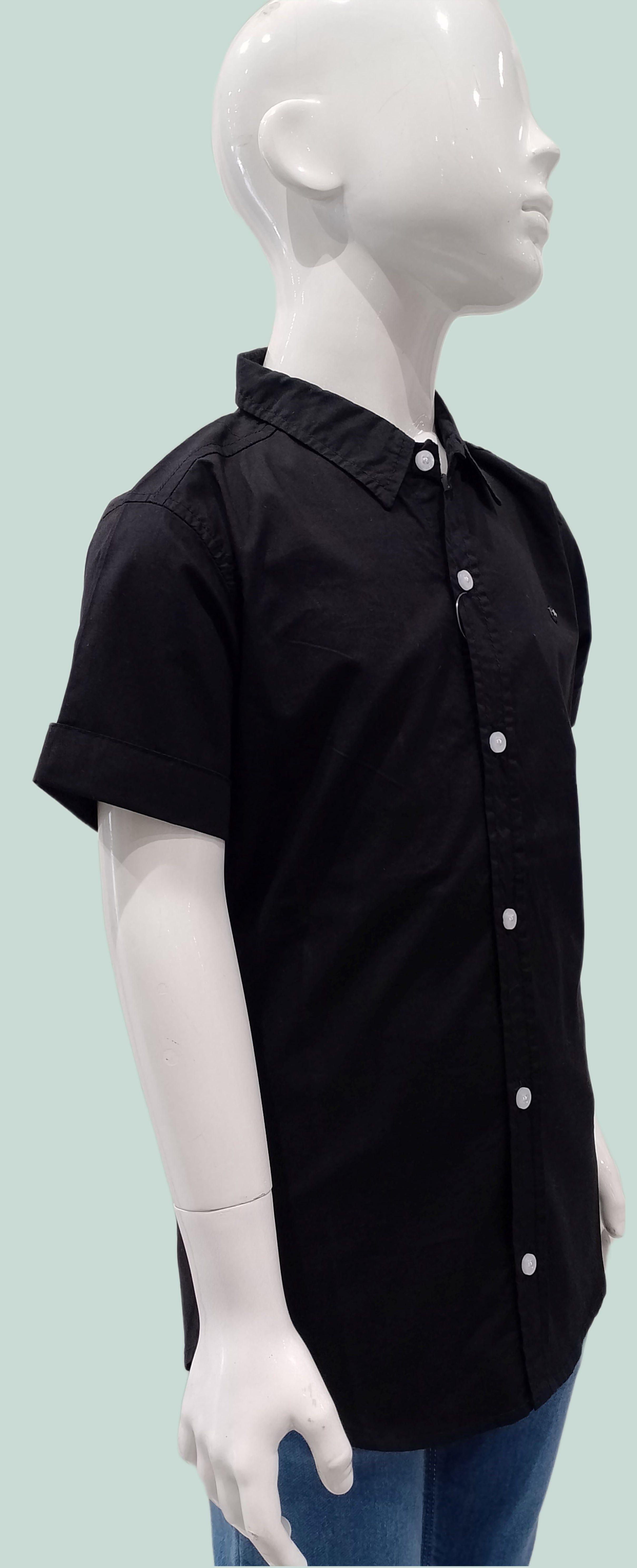 Boys Black Plain Half Sleeve Casual Shirt