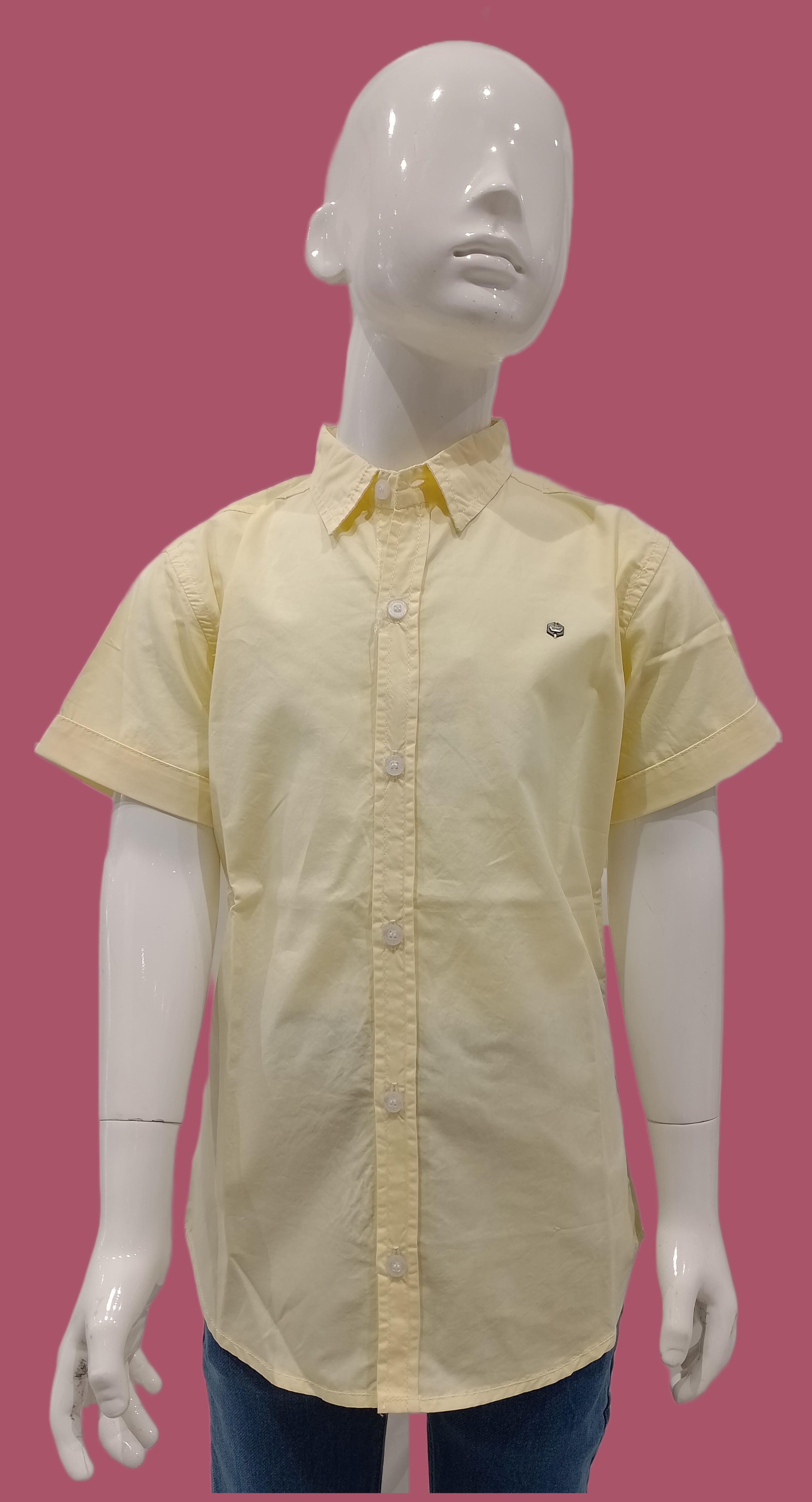 Boys Yellow Plain Half Sleeve Casual Shirt