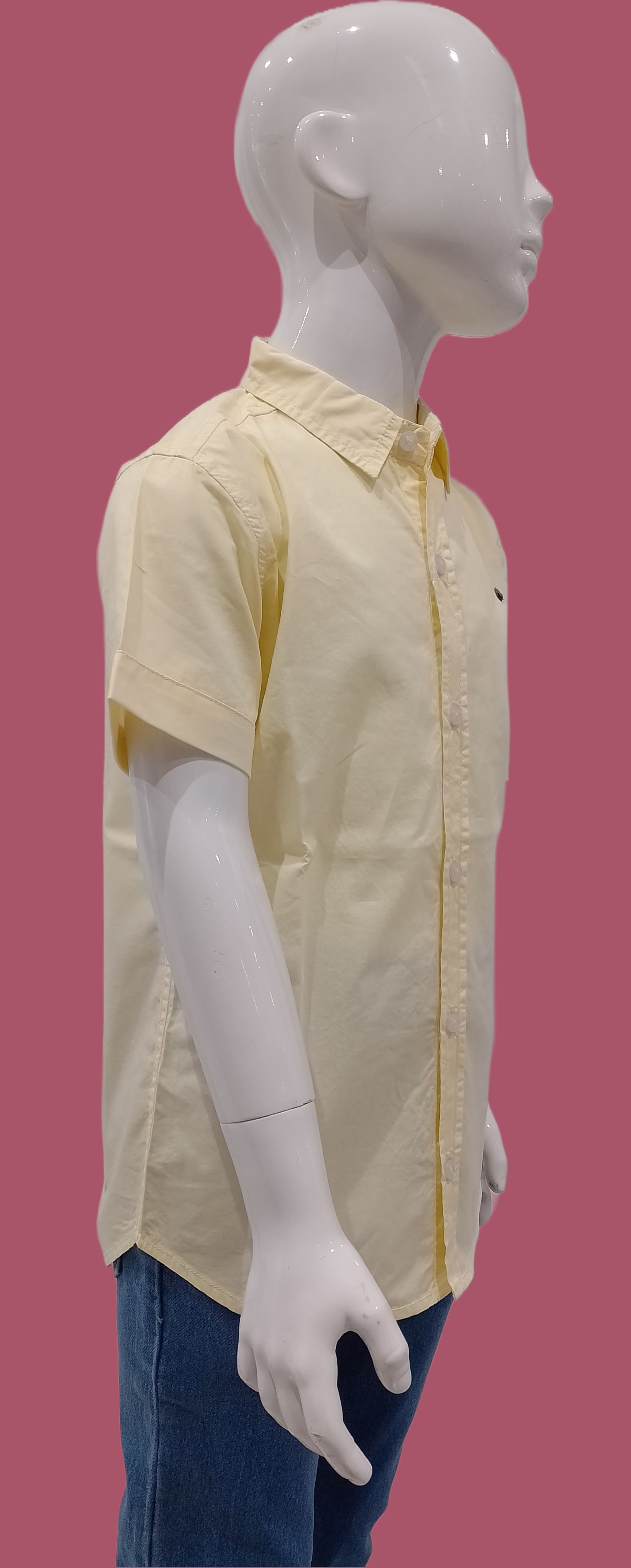 Boys Yellow Plain Half Sleeve Casual Shirt