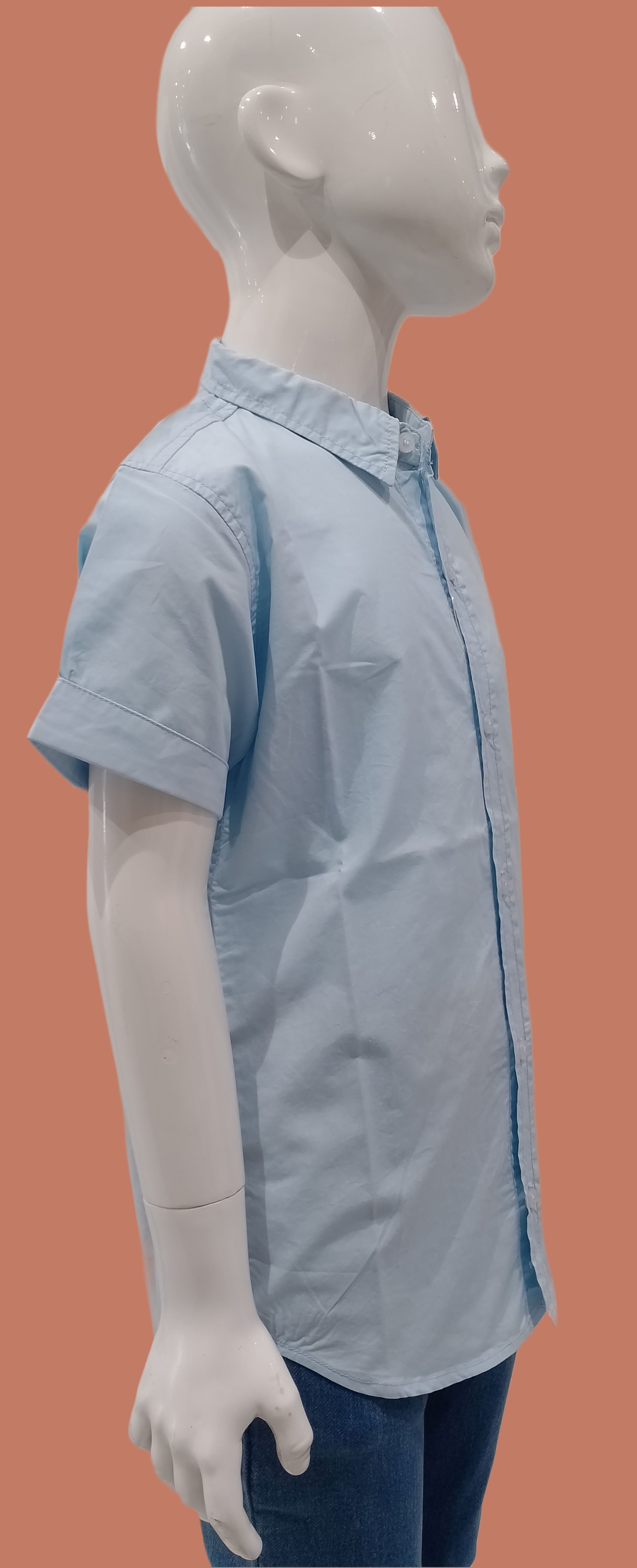 Boys Sky Blue Plain Half Sleeve Casual Shirt