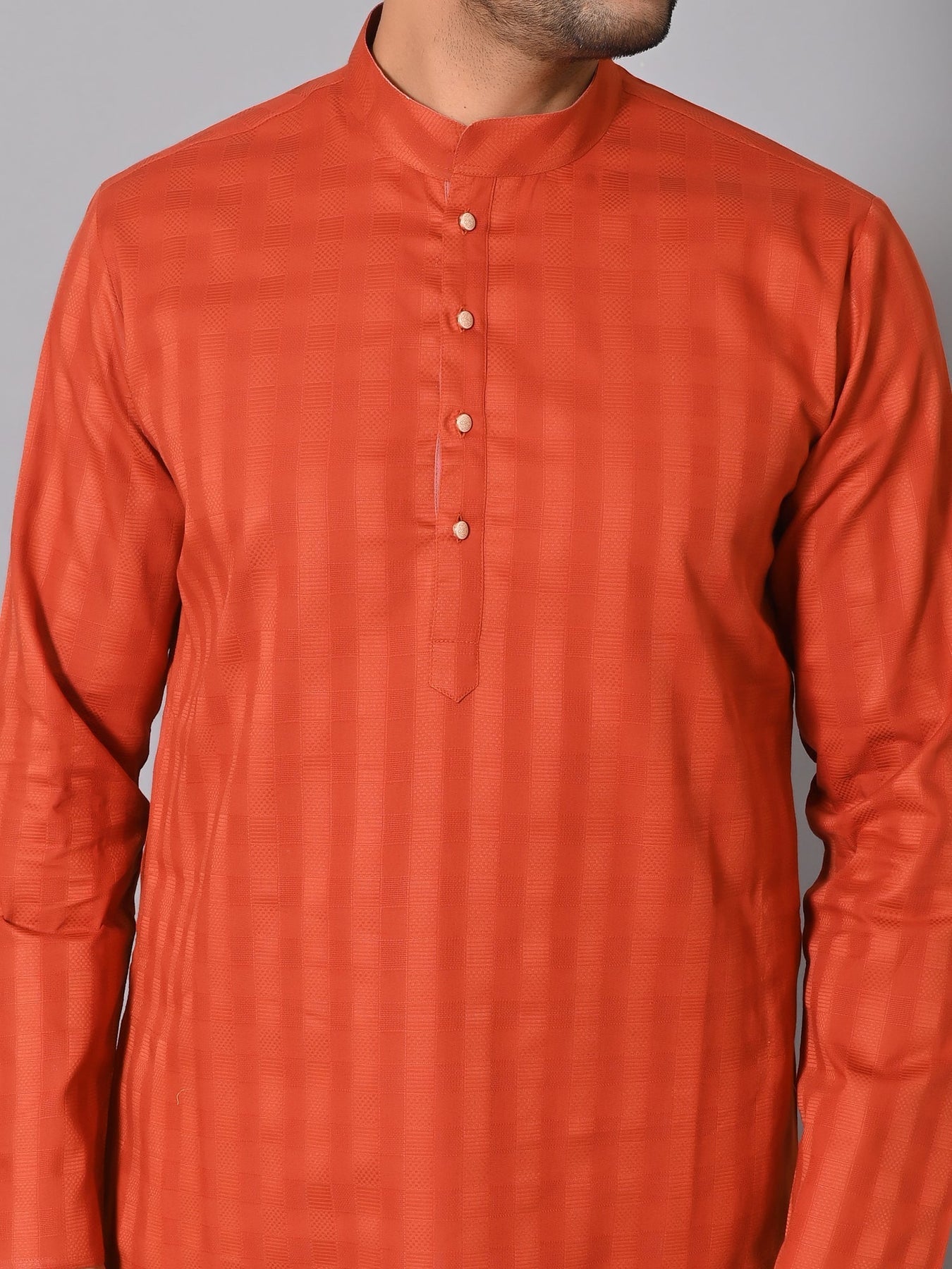 Mens Rust Cotton Blend Regular Kurta Suit