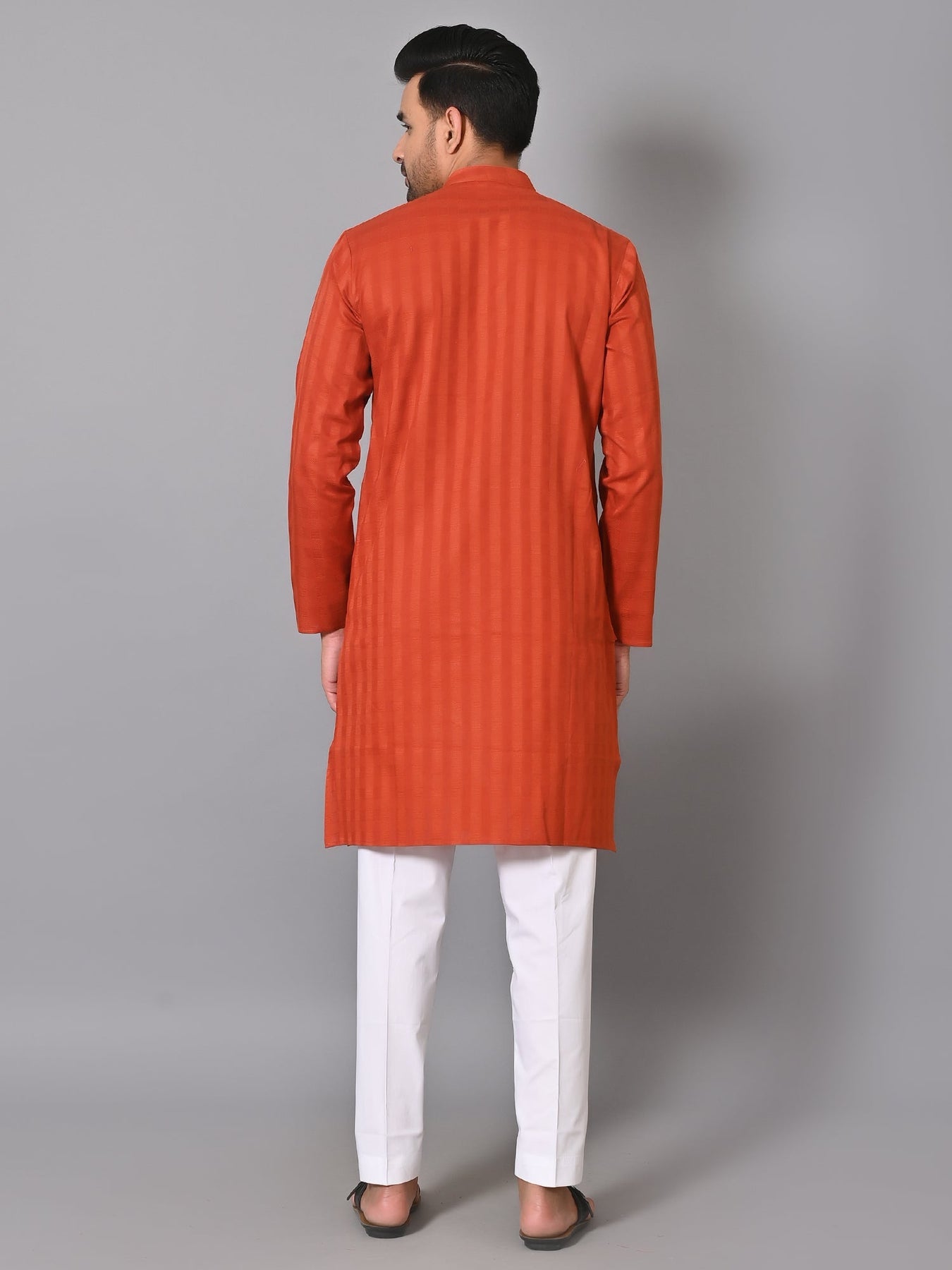 Mens Rust Cotton Blend Regular Kurta Suit