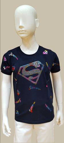 Boys Superman Print Navy Blue Half sleeve Casual T-Shirt