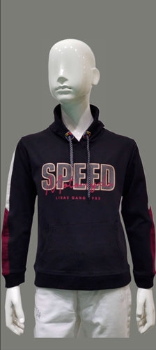 Boys Black Speed Print Full sleeve Hoodie T-Shirt