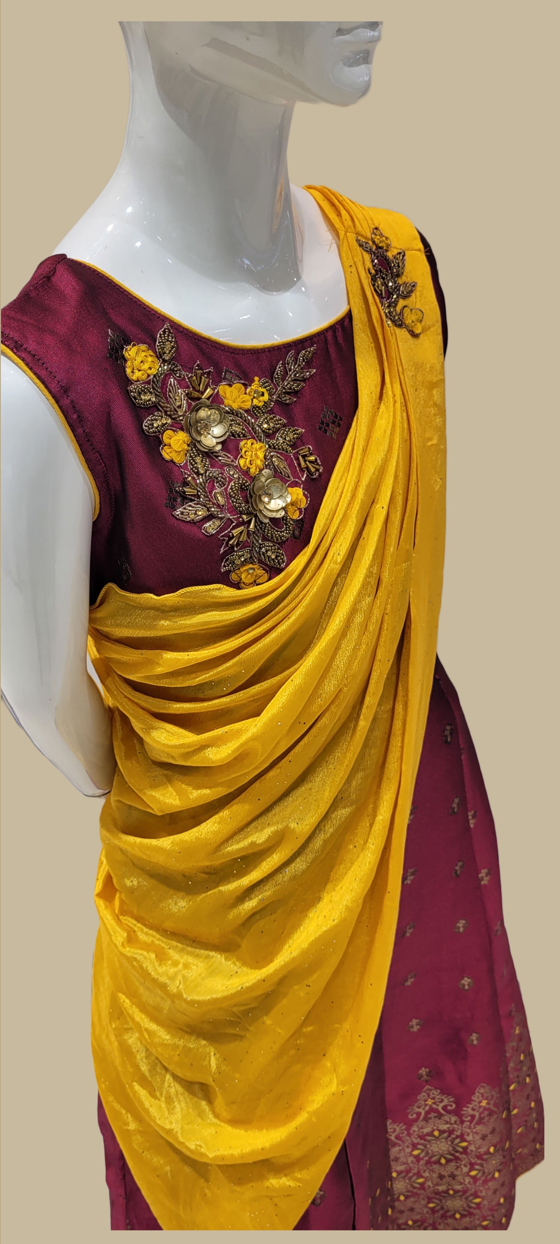 Girls Rani Embroidered Ethnic Wear Fancy Long Gown With Attached Dupatta style