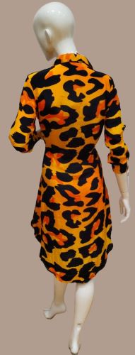 Women Mango/Black Animal Print Full sleeve Collar Style Midi Dress
