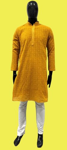 Mens Stylish Designer Mustard Kurta Pajama