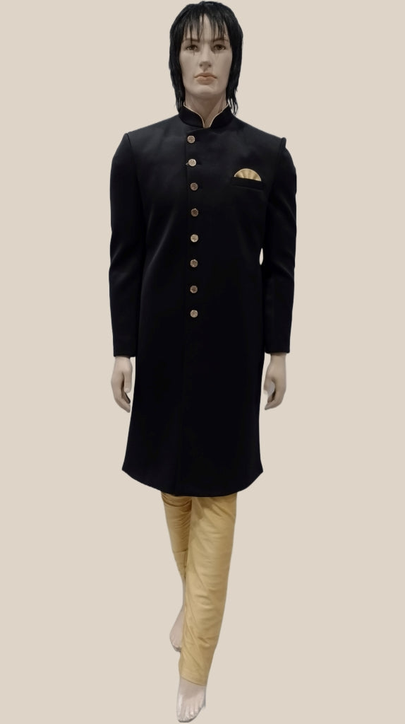 Mens Wedding Wear Plain Black Sherwani Suit